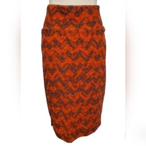 Women's LuLaroe Cassie Orange Grey Abstract Stretchy Pencil Skirt Size Medium